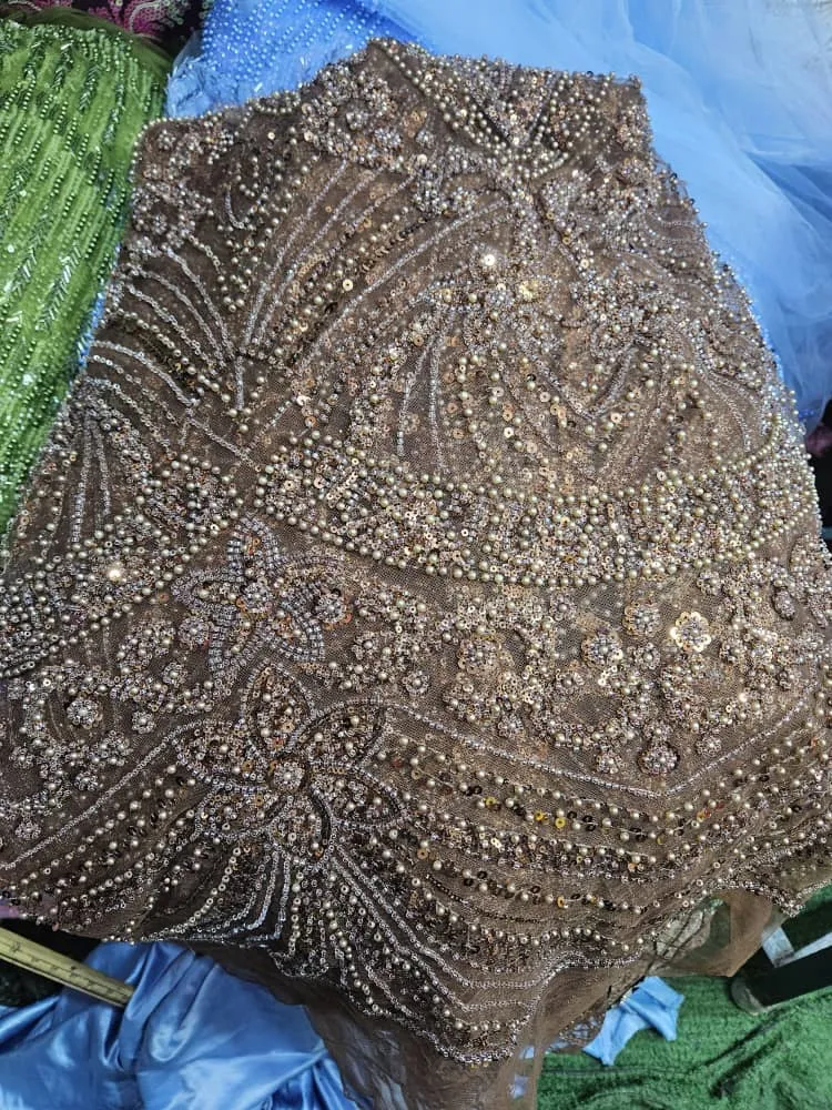 Brown beaded lace